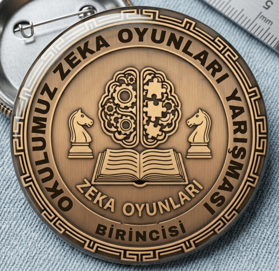 10 adet Zeka Oyunları yarışması birincisi kaliteli baskı büyük boy iğneli rozet