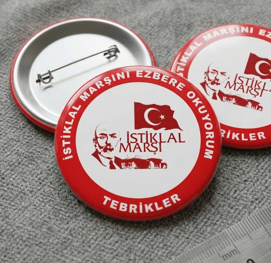 10 adet İstiklal marşını güzel okuma yarışması birincisi kaliteli baskı büyük boy rozet