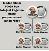 5 adet BÜYÜK BOY şempanze mod iğneli rozet