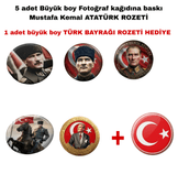 5 adet Mustafa kemal atatürk BÜYÜK BOY kaliteli baskı iğneli rozet (hediyeli)