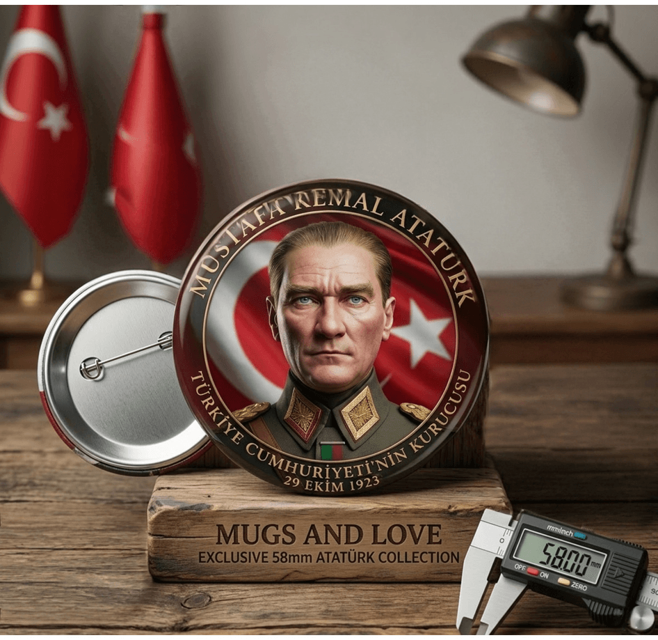 5 adet Mustafa kemal atatürk BÜYÜK BOY kaliteli baskı iğneli rozet (hediyeli)