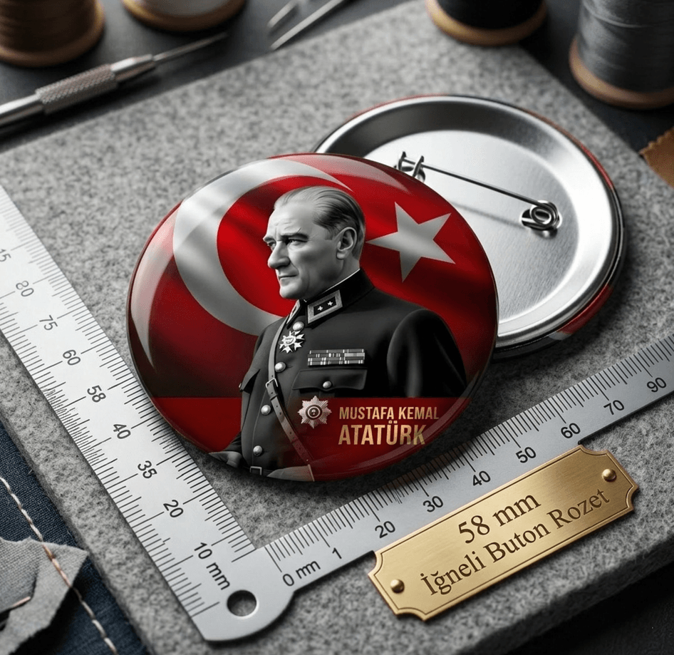 5 adet Mustafa kemal atatürk BÜYÜK BOY kaliteli baskı iğneli rozet (hediyeli)