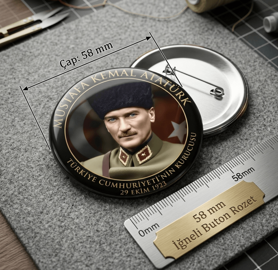 5 adet Mustafa kemal atatürk BÜYÜK BOY kaliteli baskı iğneli rozet (hediyeli)