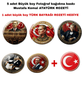 5 adet Mustafa kemal atatürk BÜYÜK BOY kaliteli baskı iğneli rozet (hediyeli)