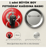 Mustafa kemal atatürk BÜYÜK BOY kaliteli baskı iğneli rozet