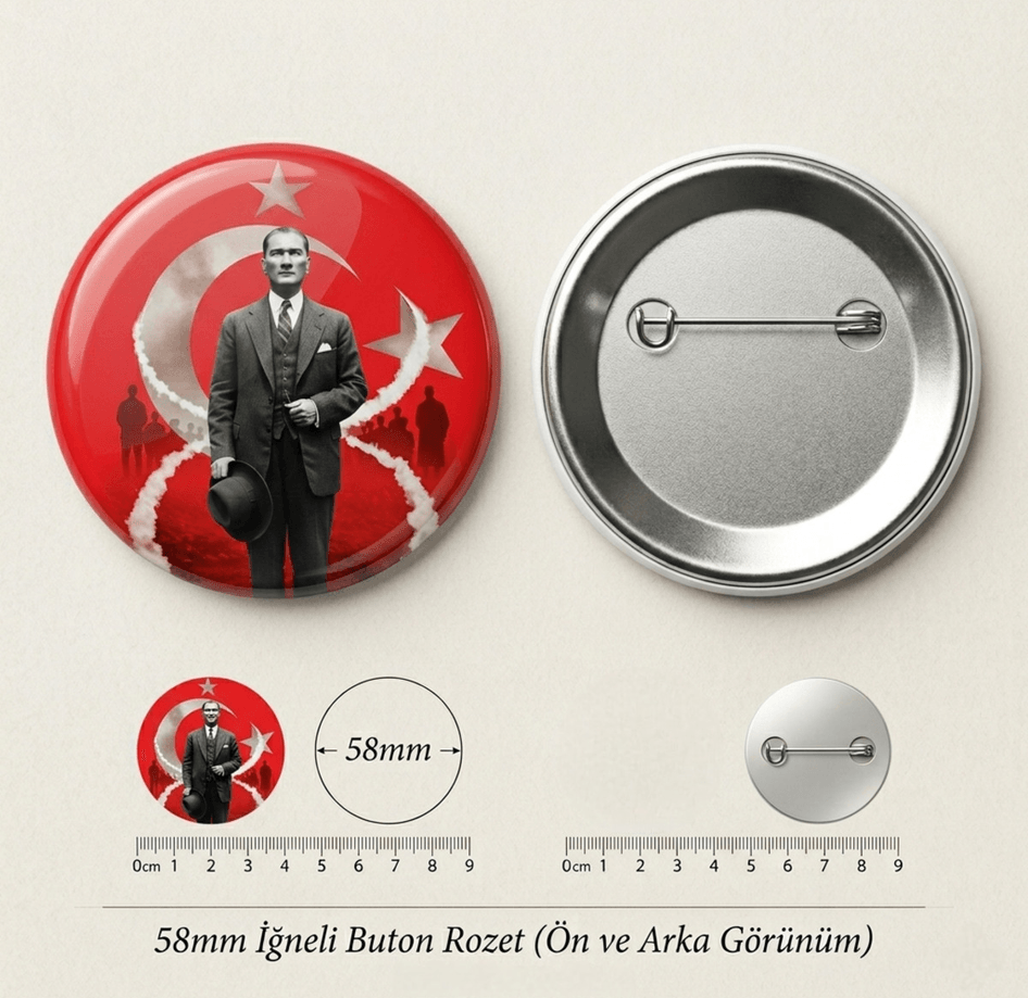 Mustafa kemal atatürk BÜYÜK BOY kaliteli baskı iğneli rozet