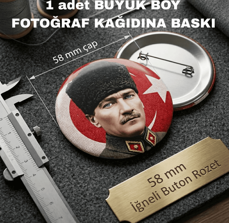 Mustafa kemal atatürk BÜYÜK BOY kaliteli baskı iğneli rozet