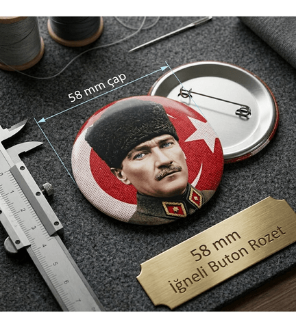 Mustafa kemal atatürk BÜYÜK BOY kaliteli baskı iğneli rozet
