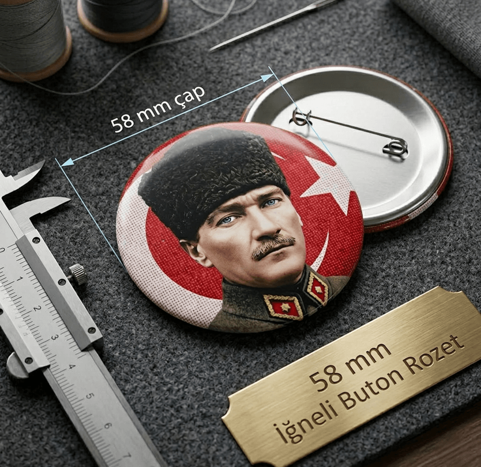Mustafa kemal atatürk BÜYÜK BOY kaliteli baskı iğneli rozet