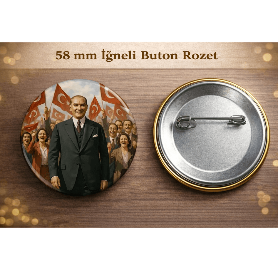 Mustafa kemal atatürk BÜYÜK BOY kaliteli baskı iğneli rozet