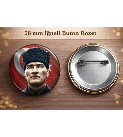 Mustafa kemal atatürk BÜYÜK BOY kaliteli baskı iğneli rozet