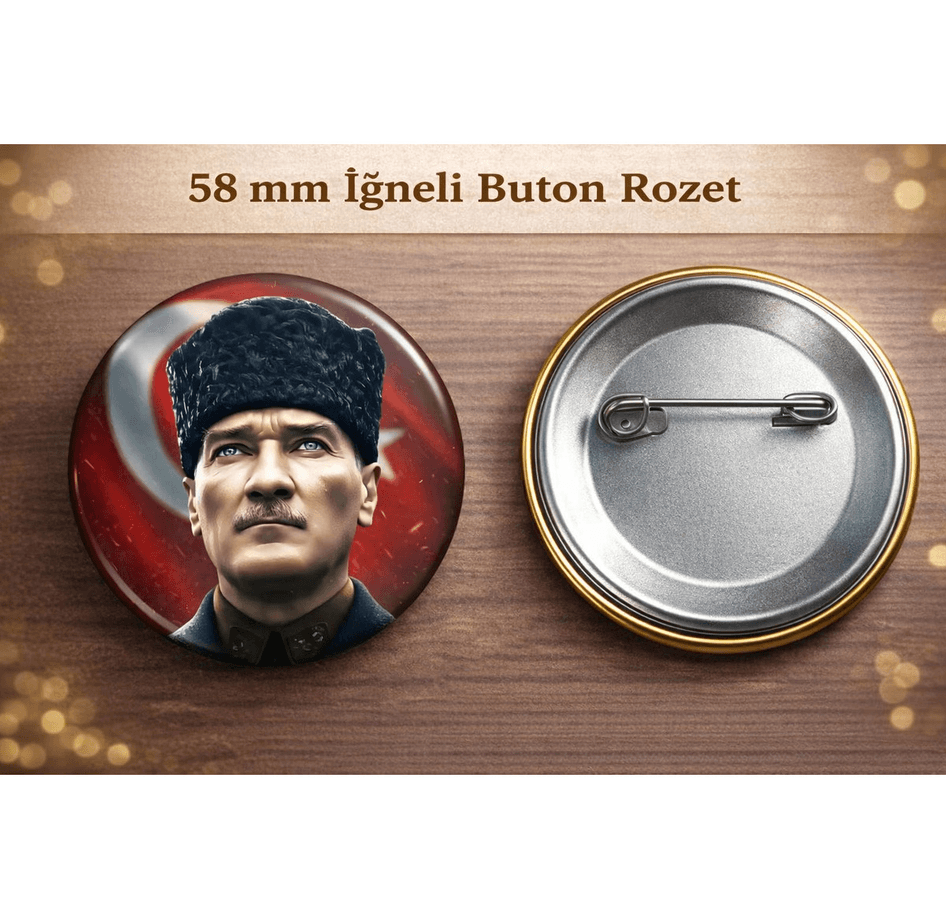 Mustafa kemal atatürk BÜYÜK BOY kaliteli baskı iğneli rozet