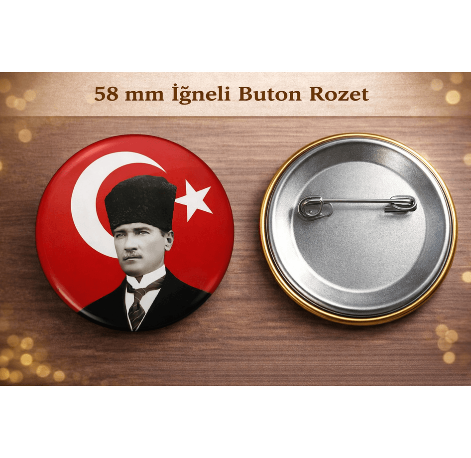 Mustafa kemal atatürk BÜYÜK BOY kaliteli baskı iğneli rozet
