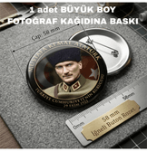 Mustafa kemal atatürk BÜYÜK BOY kaliteli baskı iğneli rozet