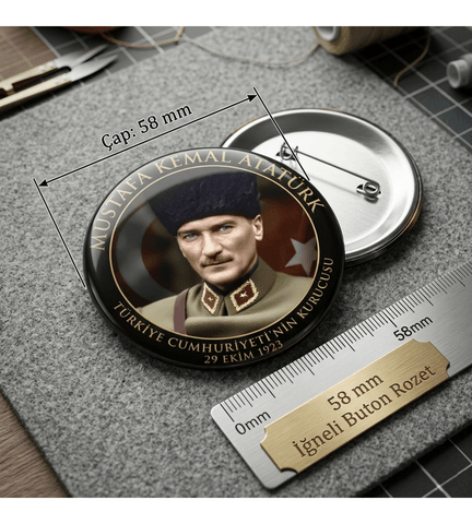 Mustafa kemal atatürk BÜYÜK BOY kaliteli baskı iğneli rozet