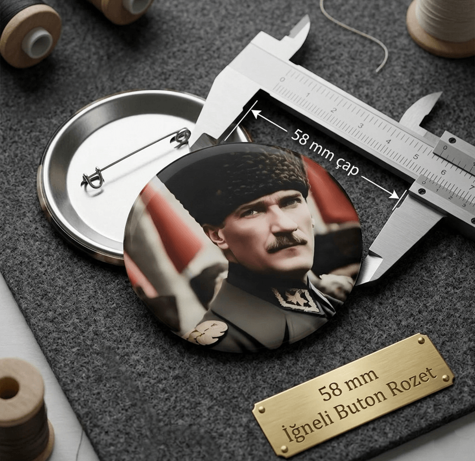 Mustafa kemal atatürk BÜYÜK BOY kaliteli baskı iğneli rozet
