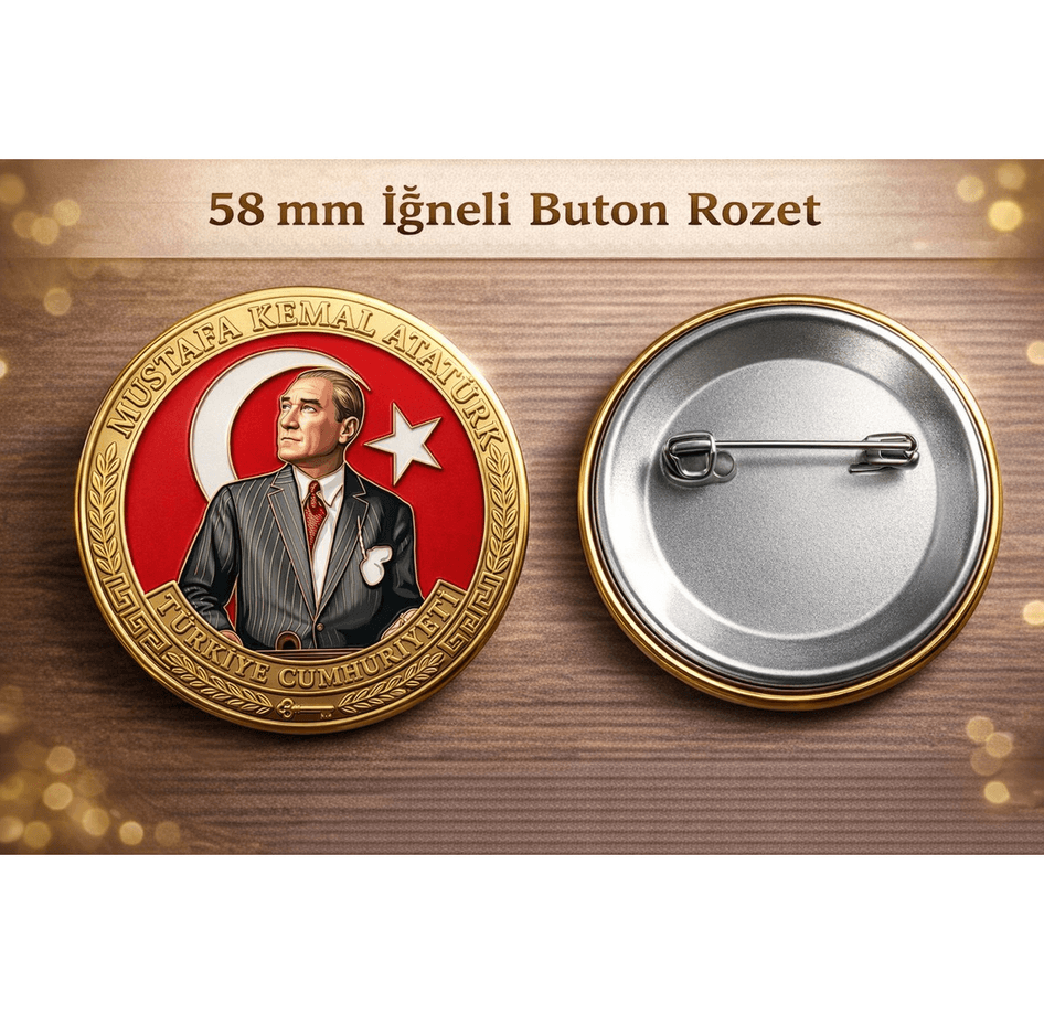 Mustafa kemal atatürk BÜYÜK BOY kaliteli baskı iğneli rozet