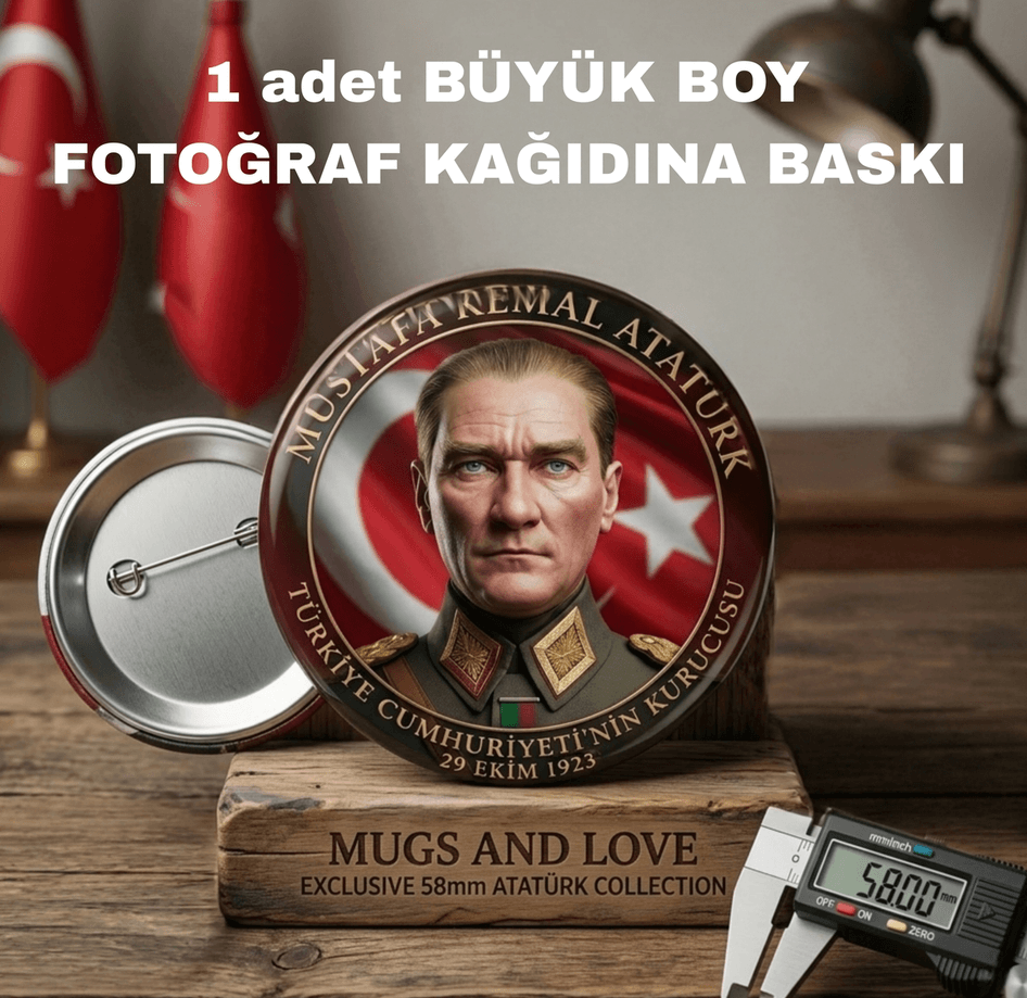 Mustafa kemal atatürk BÜYÜK BOY kaliteli baskı iğneli rozet