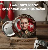 Mustafa kemal atatürk BÜYÜK BOY kaliteli baskı iğneli rozet