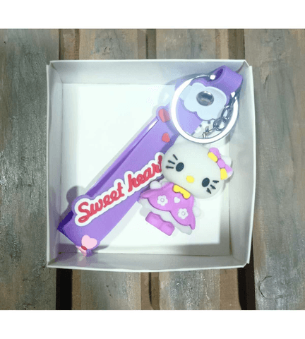 Hello kitty çiçekli mor silikon lüks anahtarlık çanta aksesuar
