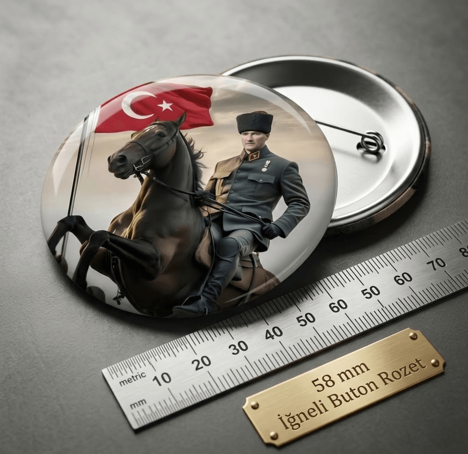 Mustafa kemal atatürk BÜYÜK BOY kaliteli baskı iğneli rozet