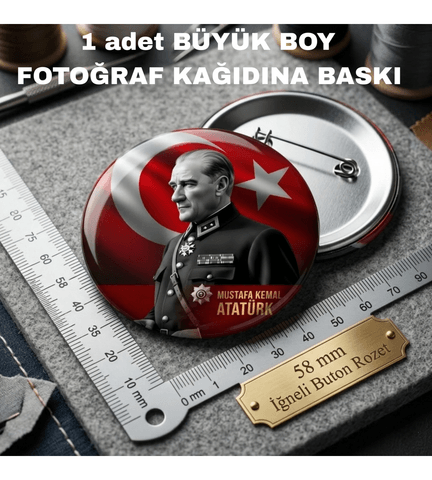 Mustafa kemal atatürk BÜYÜK BOY kaliteli baskı iğneli rozet