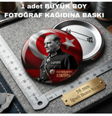 Mustafa kemal atatürk BÜYÜK BOY kaliteli baskı iğneli rozet