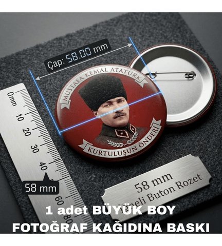 Mustafa kemal atatürk BÜYÜK BOY kaliteli baskı iğneli rozet