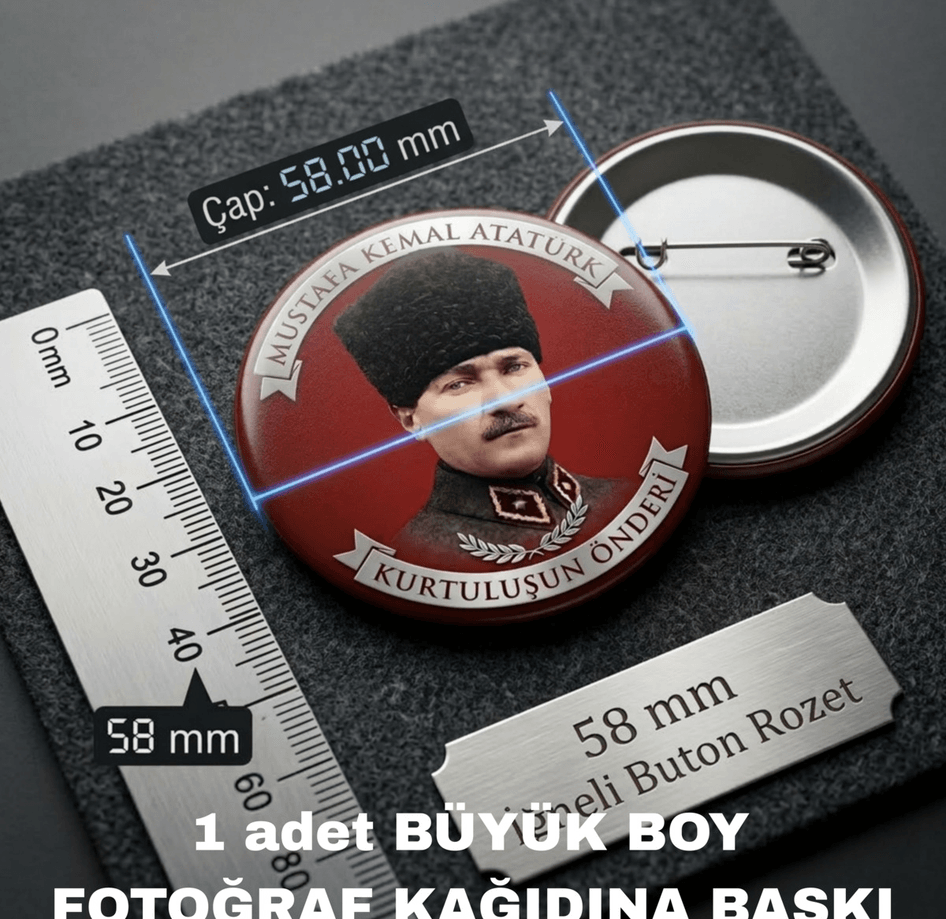 Mustafa kemal atatürk BÜYÜK BOY kaliteli baskı iğneli rozet
