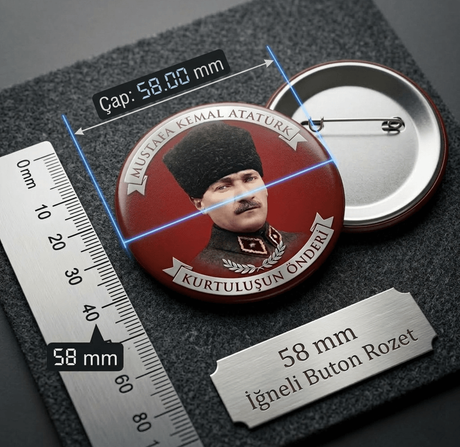 Mustafa kemal atatürk BÜYÜK BOY kaliteli baskı iğneli rozet