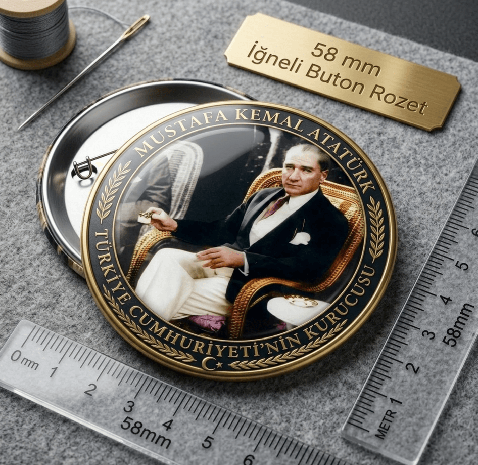 Mustafa kemal atatürk BÜYÜK BOY kaliteli baskı iğneli rozet