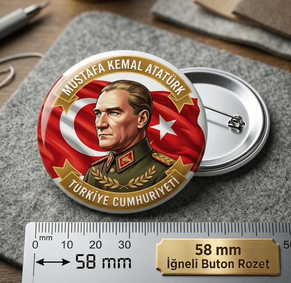 Mustafa kemal atatürk BÜYÜK BOY kaliteli baskı iğneli rozet
