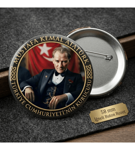 Mustafa kemal atatürk BÜYÜK BOY kaliteli baskı iğneli rozet