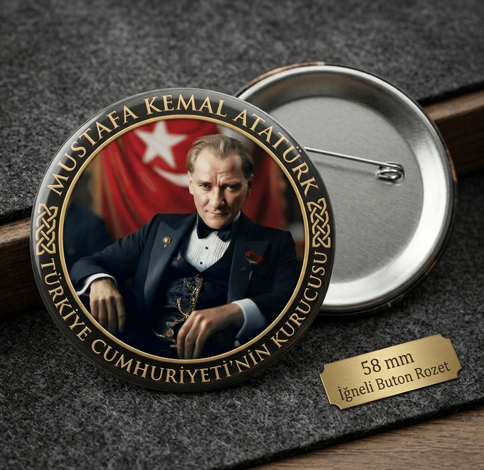 Mustafa kemal atatürk BÜYÜK BOY kaliteli baskı iğneli rozet