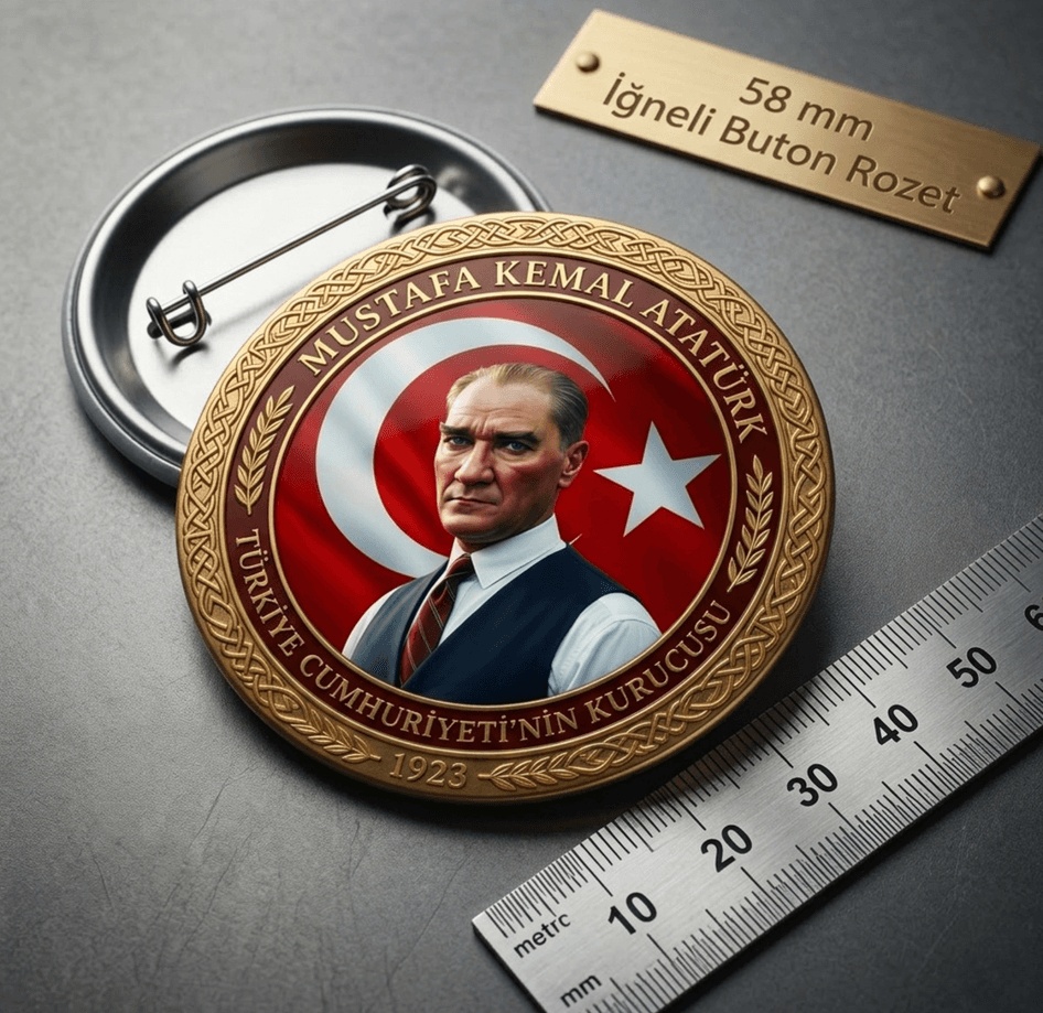 Mustafa kemal atatürk BÜYÜK BOY kaliteli baskı iğneli rozet