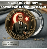 Mustafa kemal atatürk BÜYÜK BOY kaliteli baskı iğneli rozet