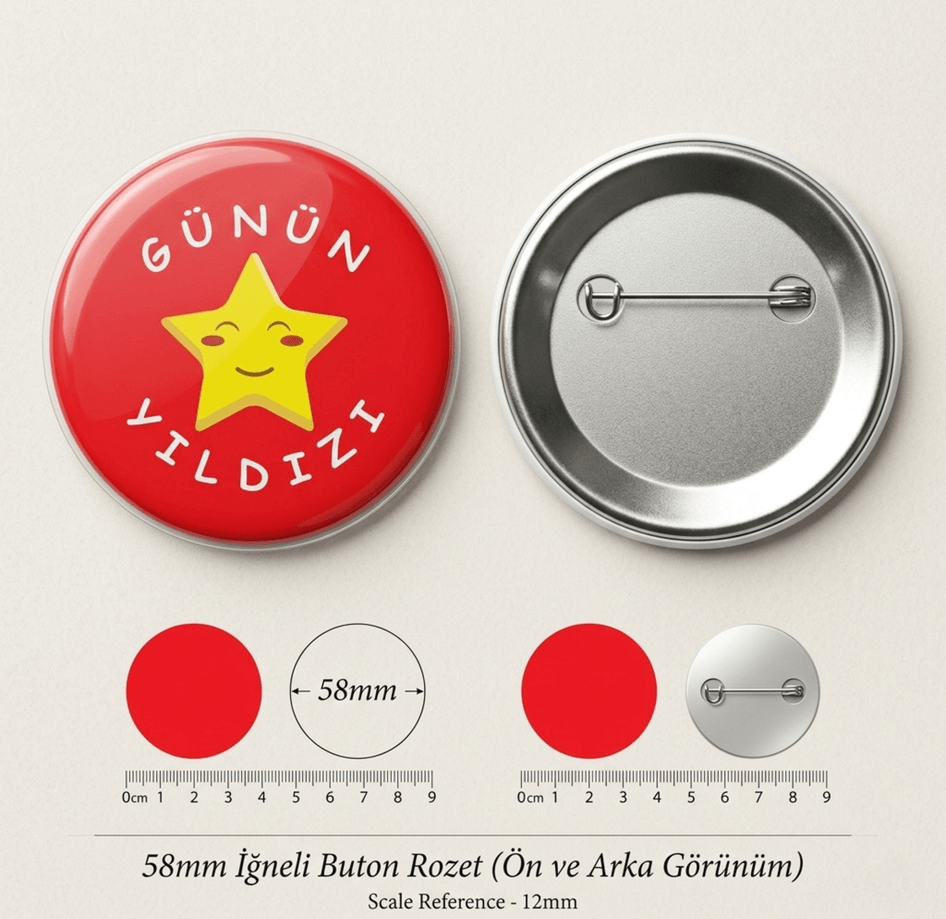Günün Yıldızı 10 adet BÜYÜK BOY kaliteli baskı iğneli rozet