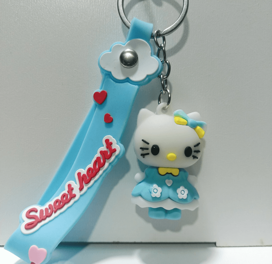 Hello kitty çiçekli mavi silikon lüks anahtarlık çanta aksesuar