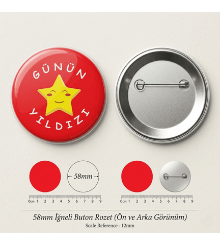 Günün yıldızı 5 adet BÜYÜK BOY kaliteki baskı iğneli rozet