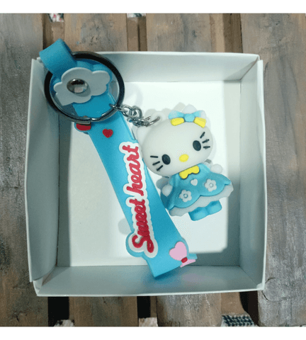 Hello kitty çiçekli mavi silikon lüks anahtarlık çanta aksesuar