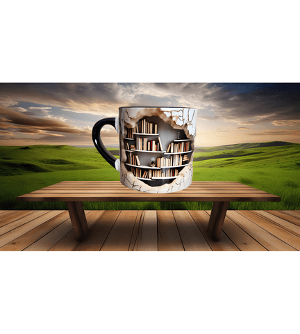 Kitaplık baskı kahve çay fincanı porselen hediyelik