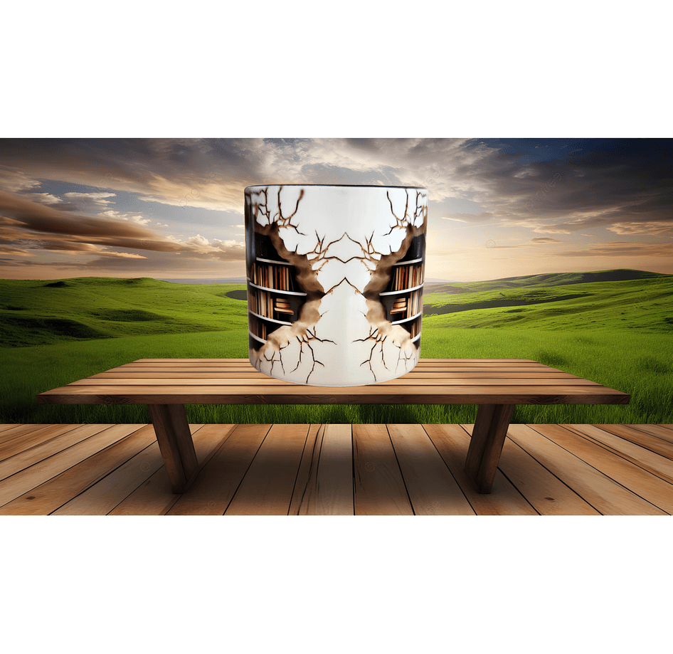 Kitaplık baskı kahve çay fincanı porselen hediyelik