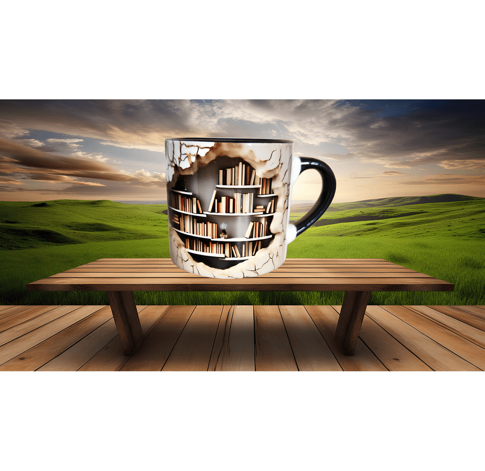 Kitaplık baskı kahve çay fincanı porselen hediyelik