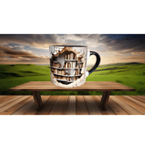 Kitaplık baskı kahve çay fincanı porselen hediyelik