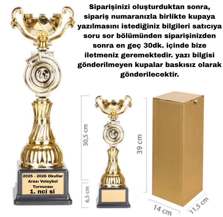 Kişiye özel baskı büyük boy 37cm ödül kupası
