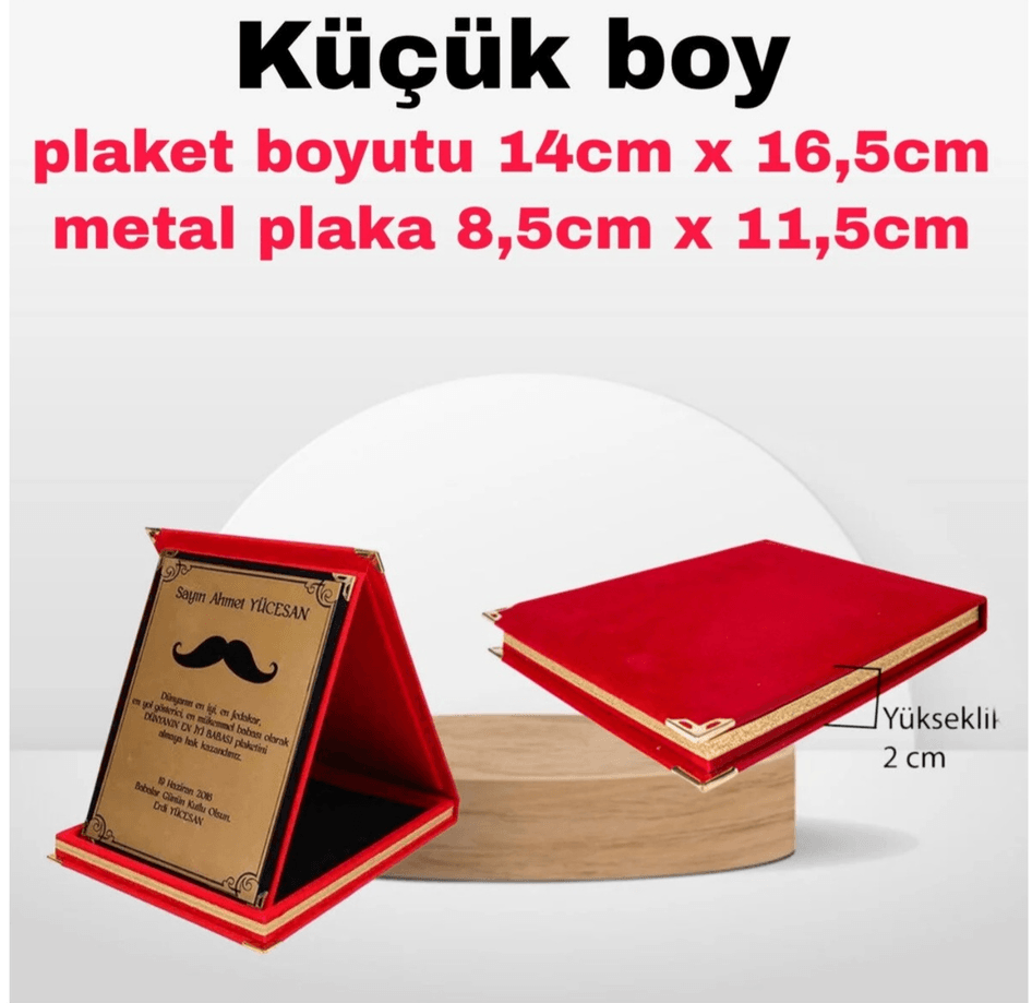 Kişiye özel 1 nci kalite kişiselleştirilebilir Sen tasarla Küçük BOY KIRMIZI KADİFE PLAKET