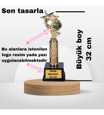 Kişiye özel BÜYÜK BOY GOLD YILDIZ ÖDÜL KUPASI aileye sevgiliye arkadaşa öğrenciye 1 ncı sınıf hediye
