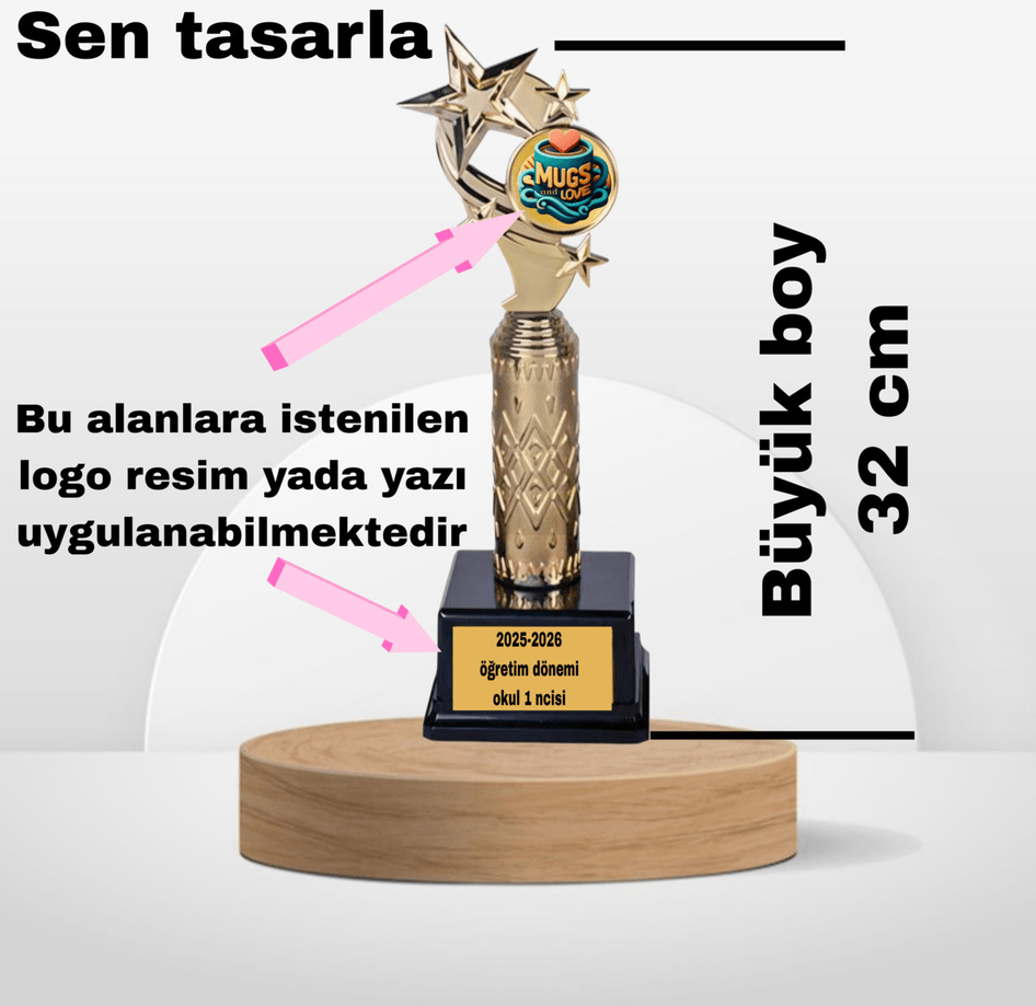 Kişiye özel BÜYÜK BOY GOLD YILDIZ ÖDÜL KUPASI aileye sevgiliye arkadaşa öğrenciye 1 ncı sınıf hediye
