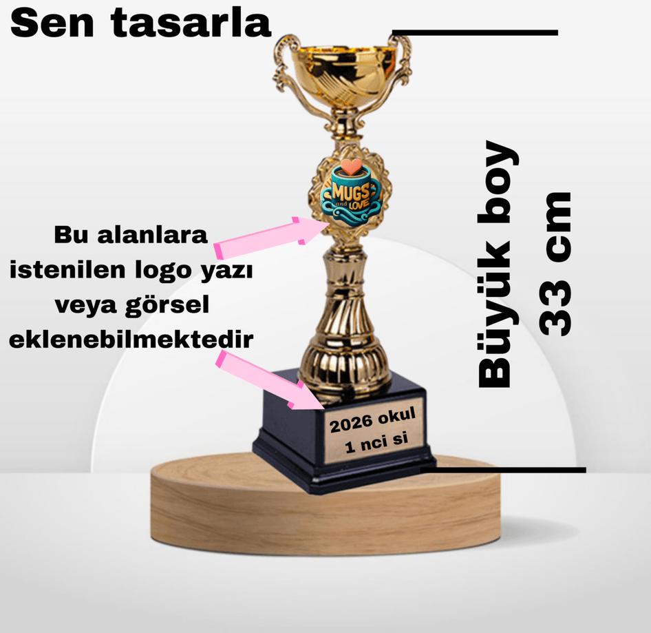 Kişiye özel 1 nci sınıf Büyük boy gold ödül kupası öğrenciye aileye arkadaşa sevgiliye hediyelik