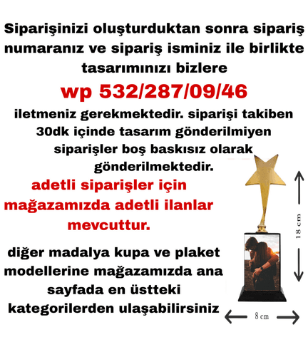 Kişiye özel Senin tasarımın kişiye özel YILDIZ OSCAR ÖDÜL KUPASI orta boy